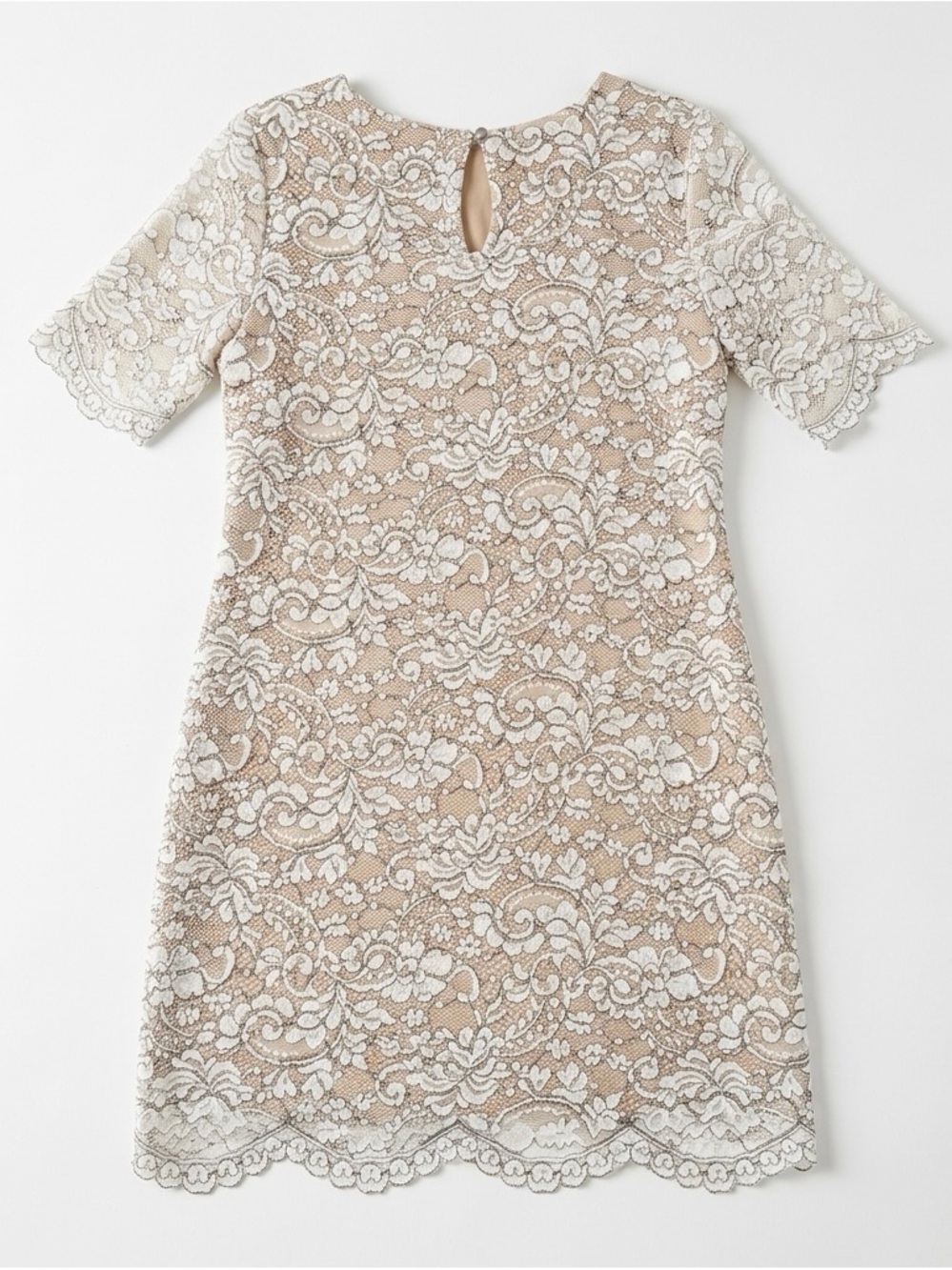 Lulus Women’s Simply Chic Black and Cream Short Sleeve Lace Shift Dress Size M - Picture 10 of 10